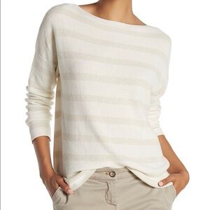 Tommy Bahama Women’s Pickford‎ Lurex Stripe Pullover Sweater Cream Gold Medium